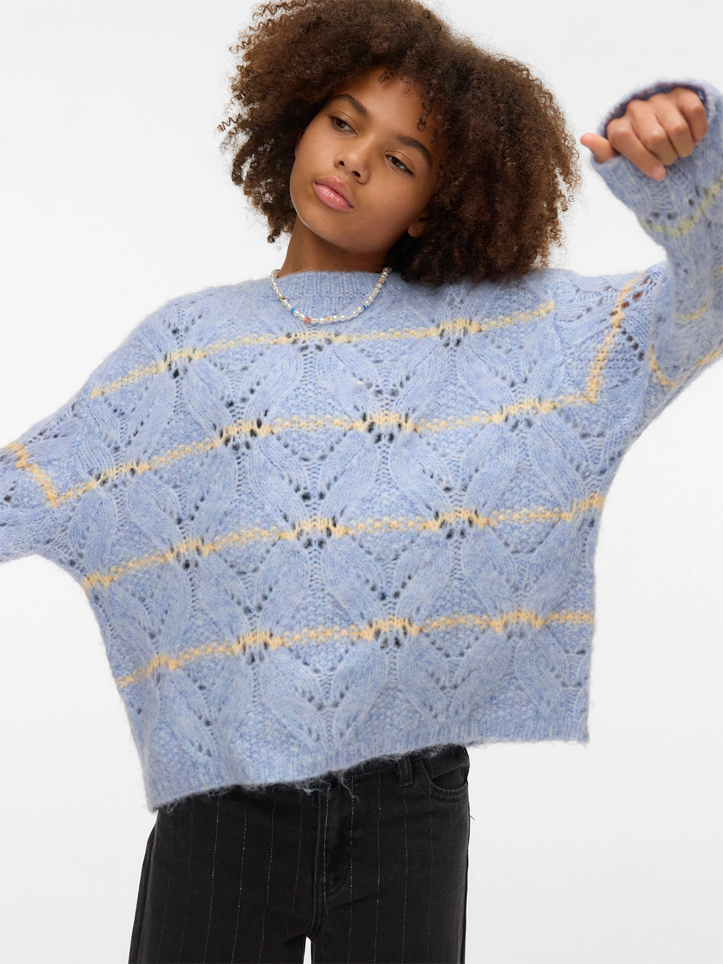 Vero Moda Girl New Hatty Long Sleeve O-Neck Stitch Pullover Brunnera Blue W. SPACE DYE