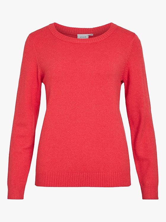 Vila Viril O-Neck Long Sleeve Knit Top Hibiscus Dark Melange