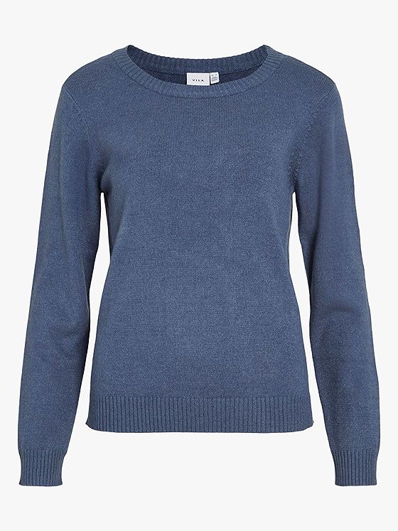 Vila Viril O-Neck Long Sleeve Knit Top Vintage Indigo Dark Melange