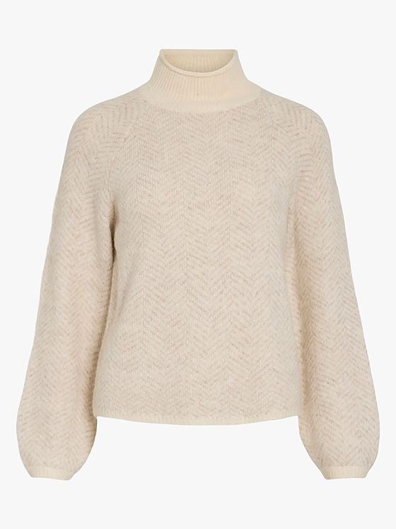 Vila Lory High Neck Long Sleeve Knit Top Eggnog NATURAL MELANGE