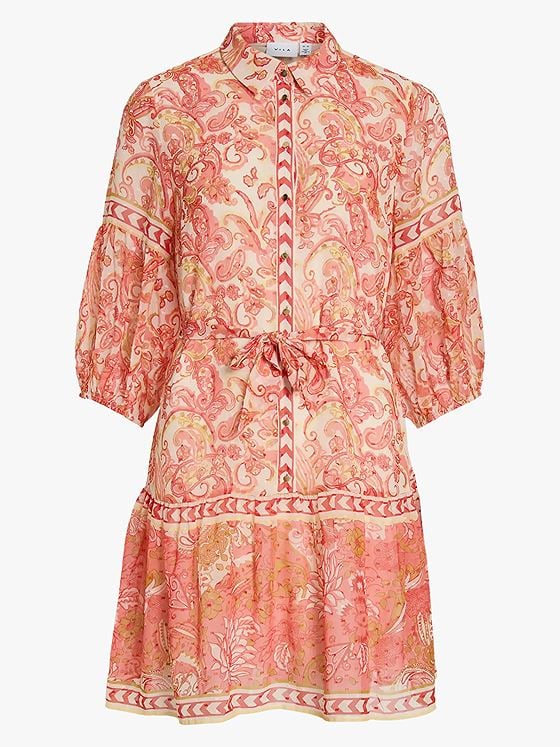 Vila Praya V-Neck Printed Short Dress Birch DUBARRY AURORA PALE BANANA WOOD THRUSH