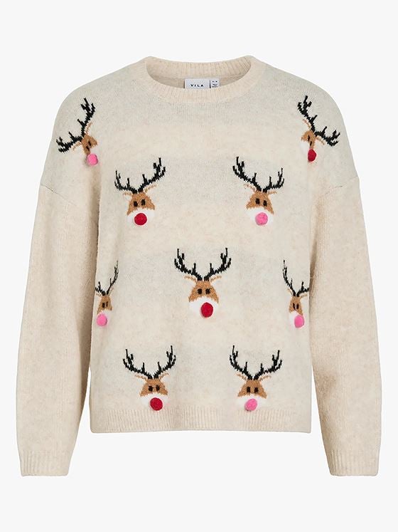 Vila Marcipel Long Sleeve Pullover Birch Reindeer