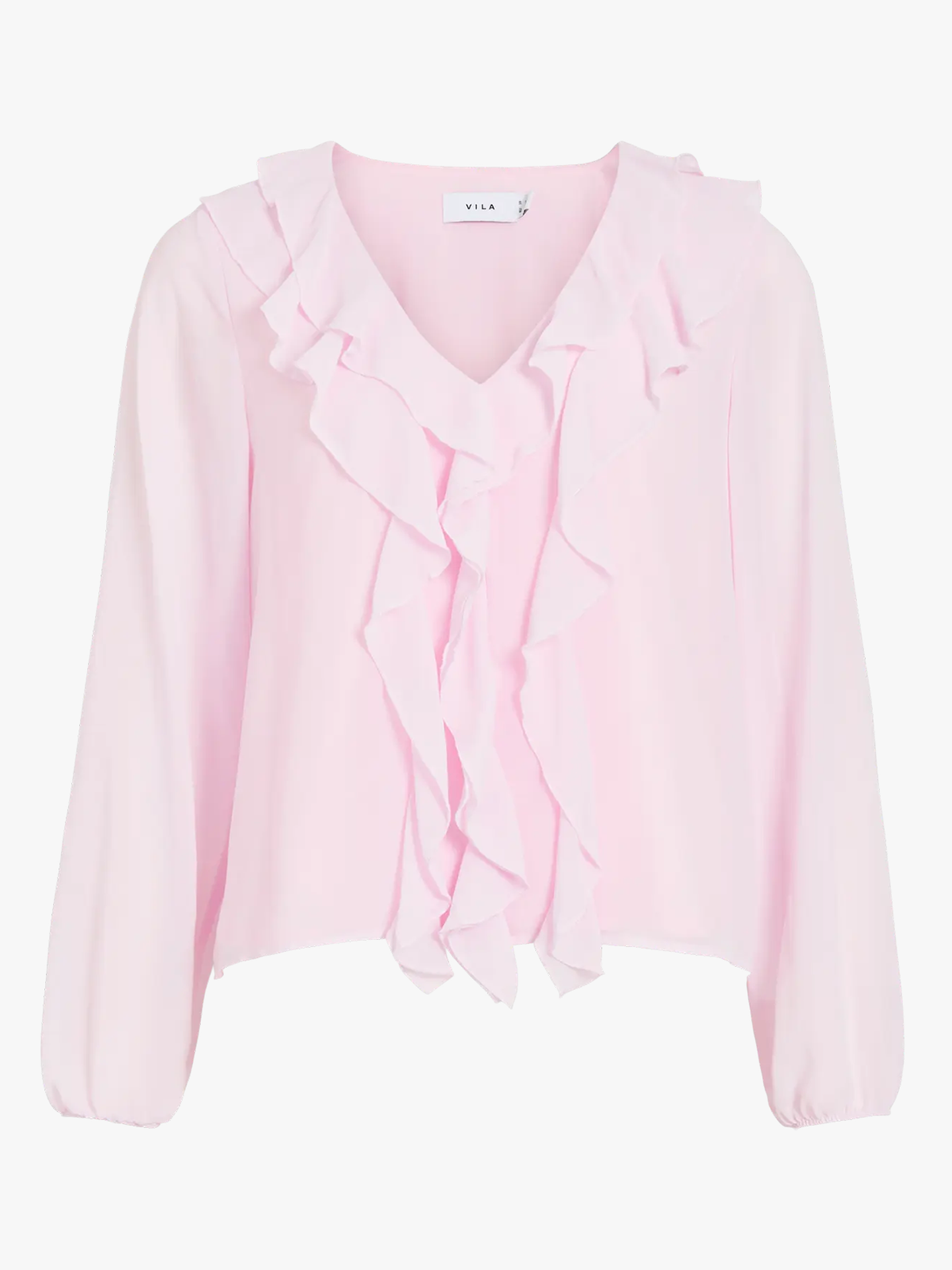 Vila Ane Long Sleeve V-Neck Frill Top Cherry Blossom