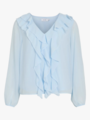 Vila Ane Long Sleeve V-Neck Frill Top Nantucket Breeze