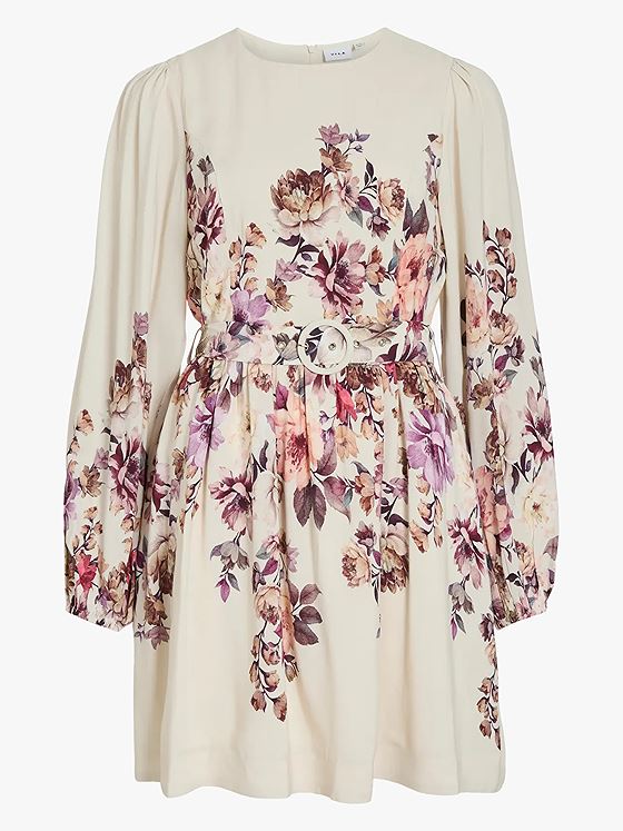 Vila Sofila Pla O-Neck Long Sleeve Short Dress Snow White