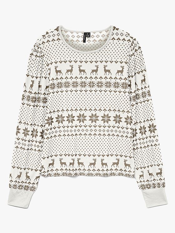 Vero Moda Chris Long Sleeve O-Neck Top XMAS Cloud Dancer Silver mink xmas