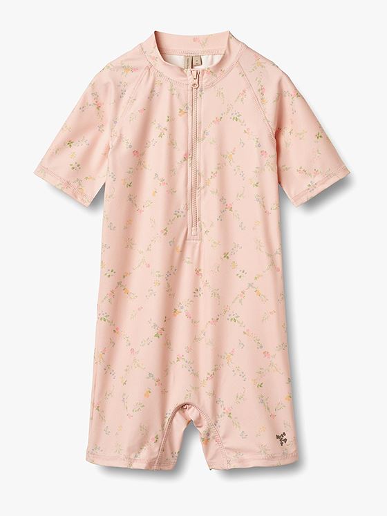 Wheat Swimsuit Short Sleeve Cas Powder Checked Flowers