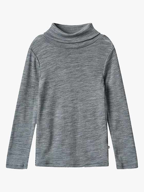 Wheat Wool T-Shirt Roll Neck Aksel Melange Grey