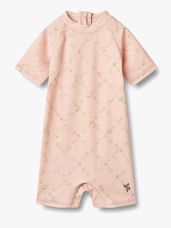 Wheat Swimsuit Short Sleeve Cas Powder Checked Flowers