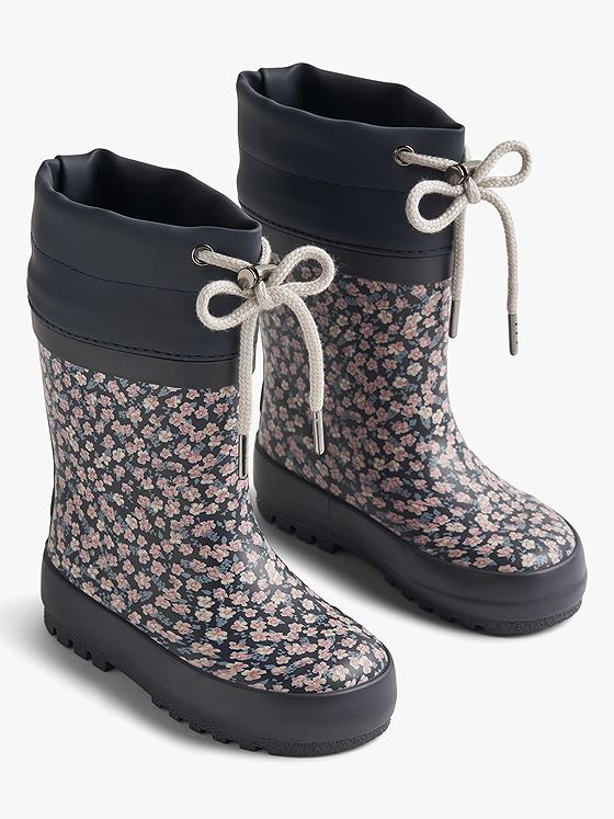 Wheat Rubber Boot Thermo Print Raining Flowers