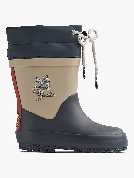 Wheat Rubber Boot Thermo Solid Navy Dino