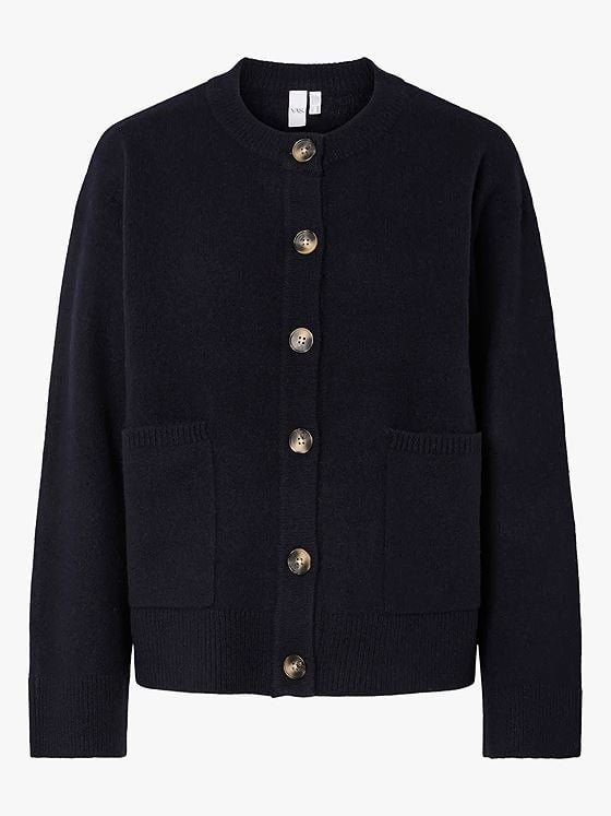 Y.A.S Nola Wool Long Sleeve Knit Cardigan Navy Blazer