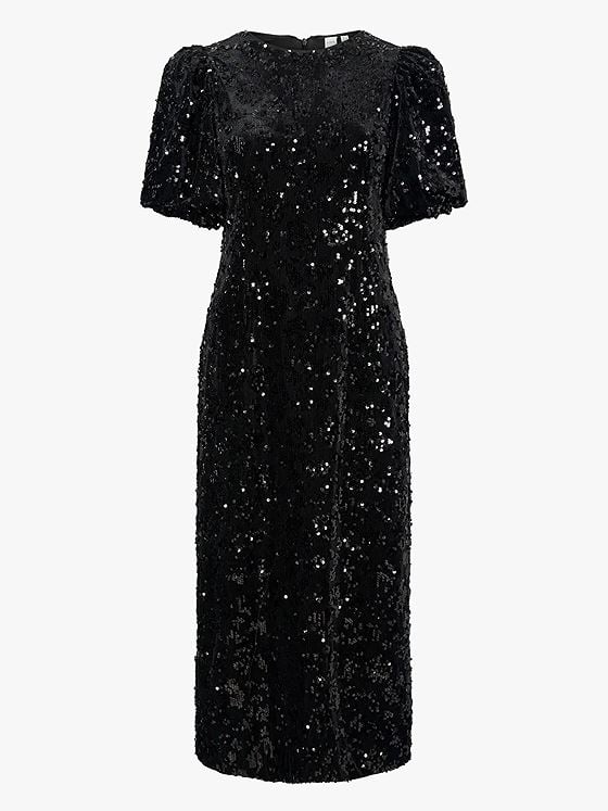 Y.A.S Sofie 2/4 Sequin Midi Dress Black with Sequins
