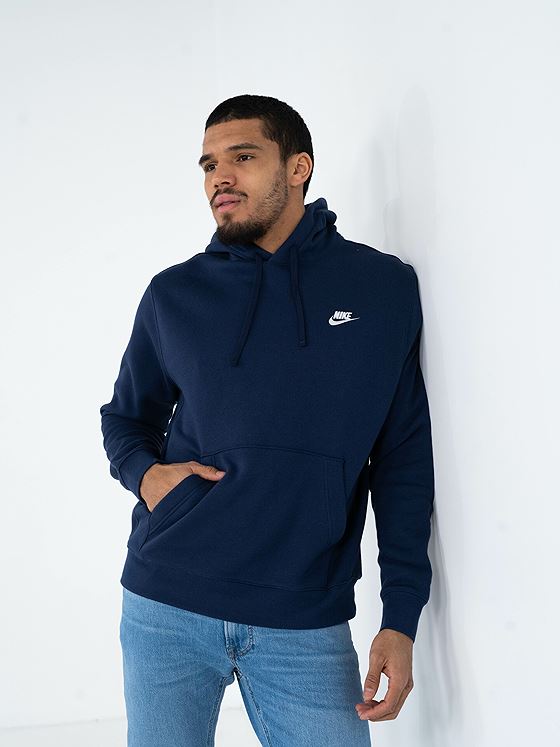 Nike Club Pullover Fleece Hoodie Midnight Navy/Hvit